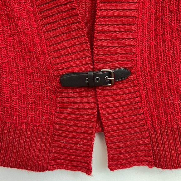 MAX STUDIO Red Alpaca Wool Blend Cardigan with Leather Belt Closure Size M - Picture 2 of 5